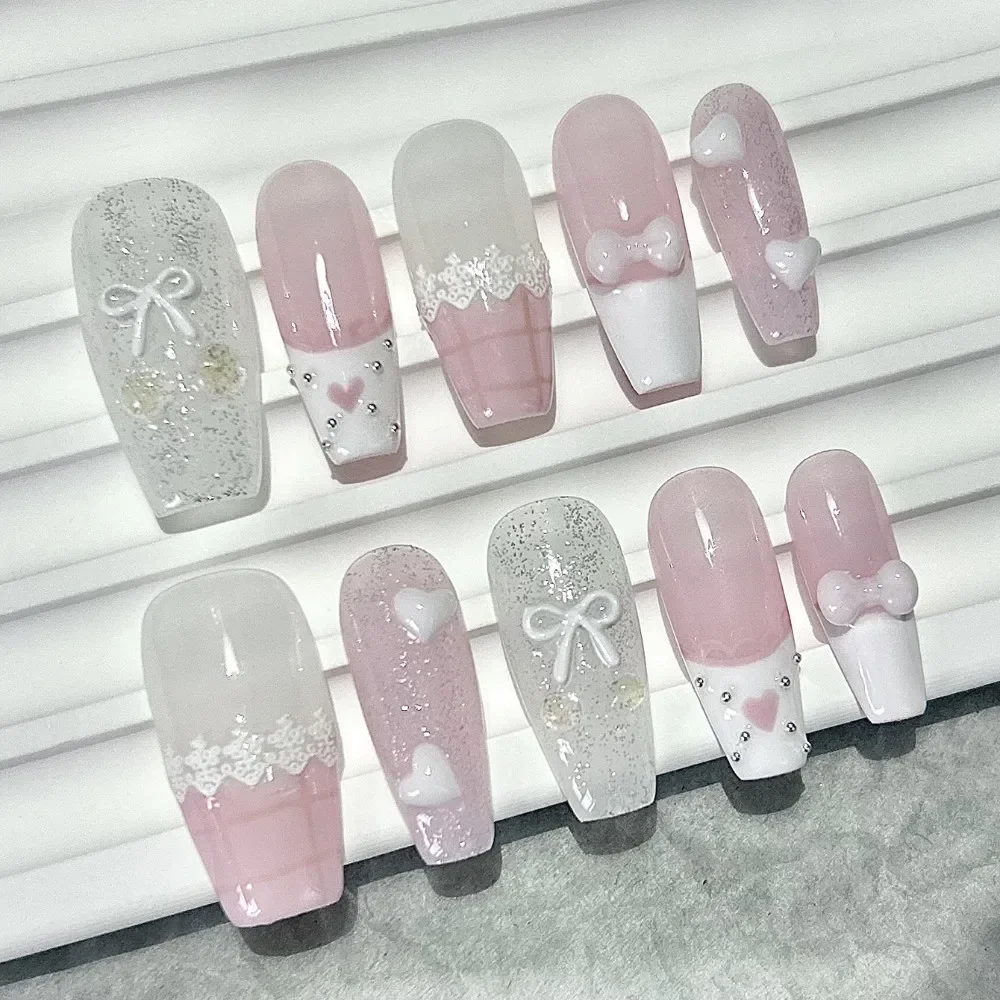 Nail Art Love - 10 pièces rose arc amour dentelle