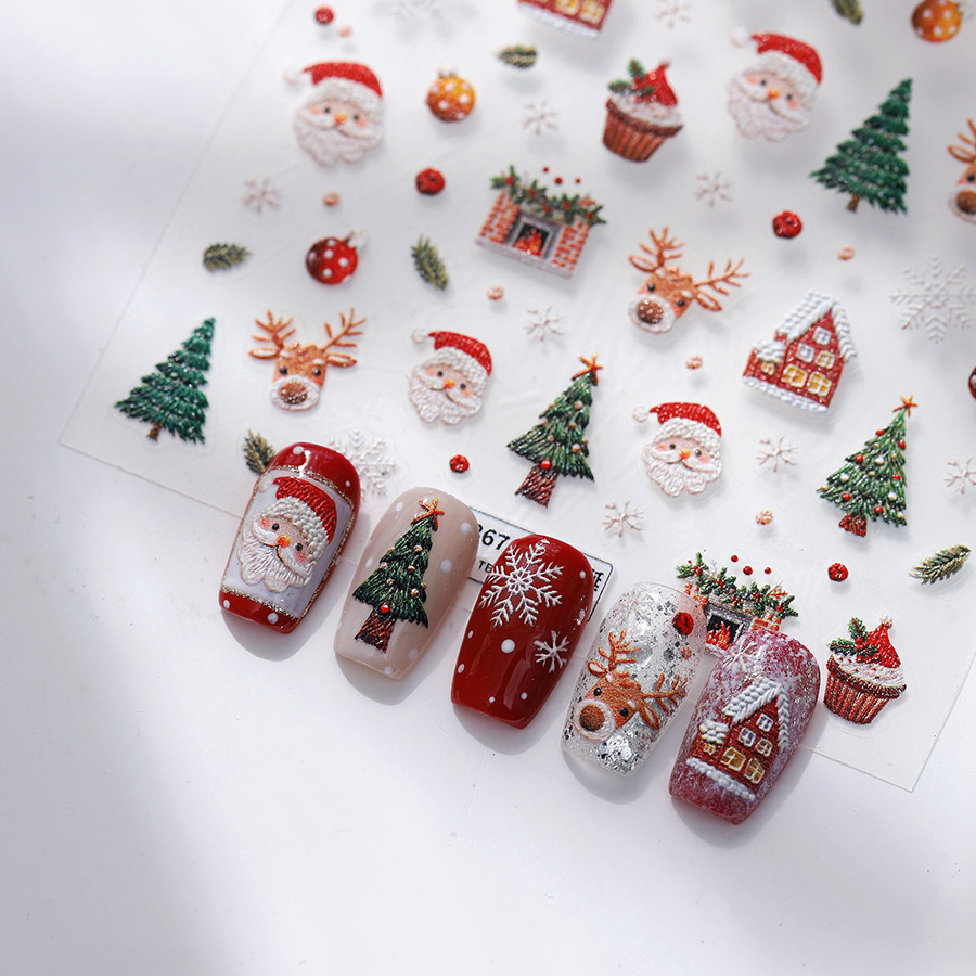Nail Art Xmas Tree - Autocollants pour ongles ours et pain